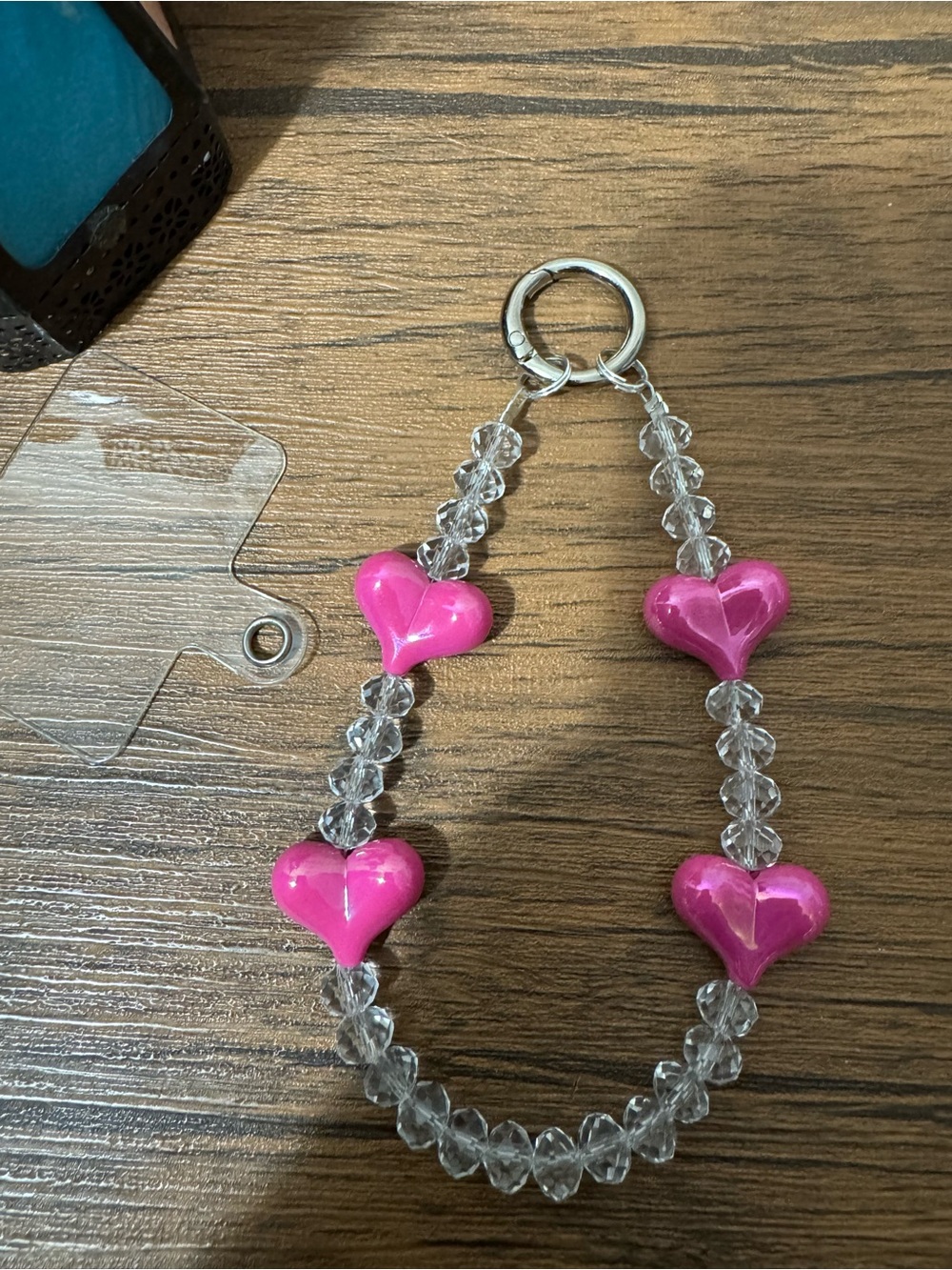 Bling Bling Crystal with Fuchsia Hearts Phone/Key/Bag Chain #P1105 - Picture 8 of 8